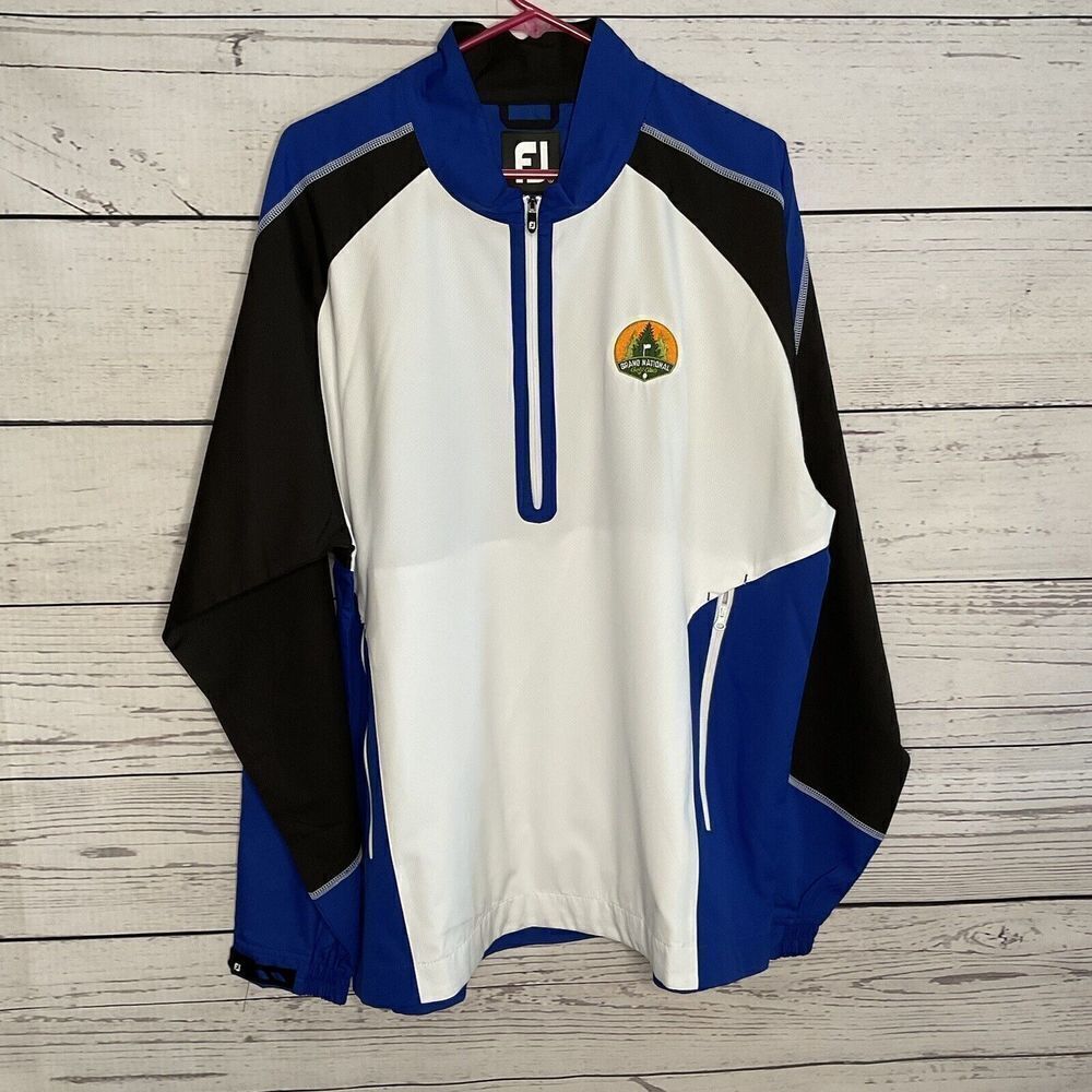 FootJoy Mens Blue White Grand National Golf Club 1/4 Zip Pullover Jacket L